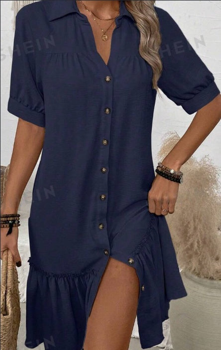 Women’s Solid Color Button-Up Dress