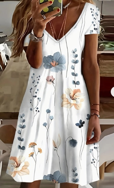 Women’s Leaf Print V-Neck Dress